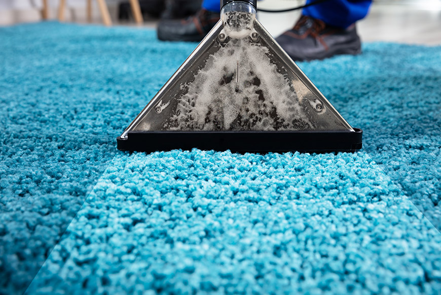 A carpet cleaning machine being used on a deep carpet